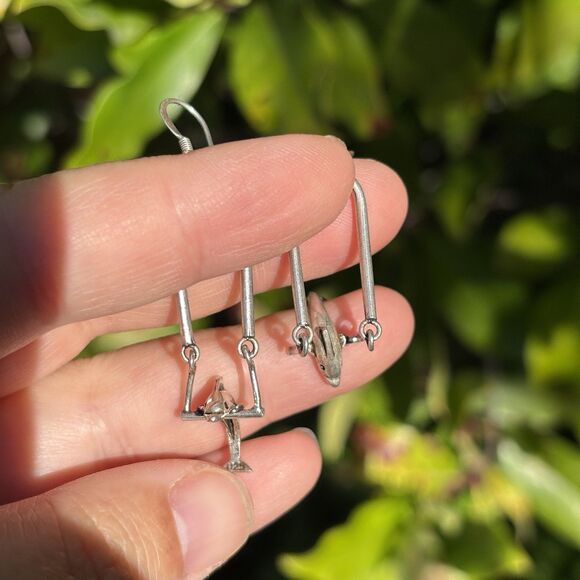 Vintage Sterling Silver Dolphin Dangle Earrings 925 Spinning Charm Long Drop - Picture 6 of 6